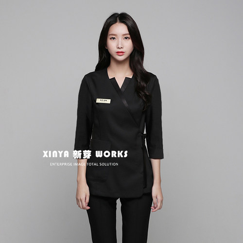 美容师美甲春夏新款韩版spa养生馆技师服纹绣师工作服弹力裤装 - 图2