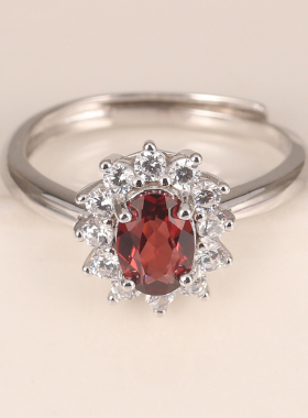 石榴石戒指女款纯银轻奢气质指环