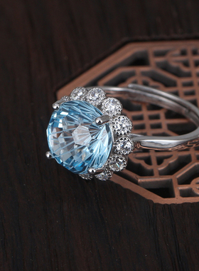 瑞士蓝女戒指纯银烟花切大克拉