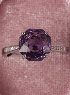 紫水晶女戒纯银时尚气质玫瑰切
