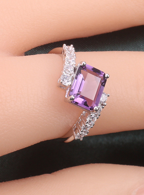 活口调节指环天然彩宝紫晶百搭