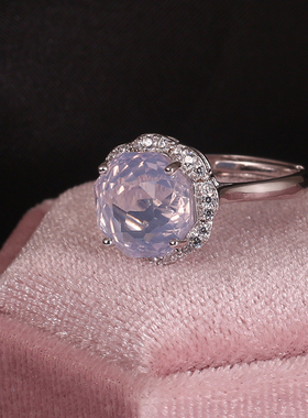 天然彩宝女纯银时尚玫瑰切戒指