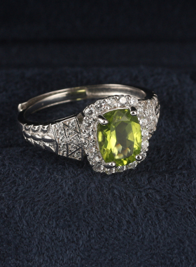 天然橄榄石通体纯银气质活口戒指