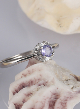 天然坦桑石女戒指纯银时尚气质