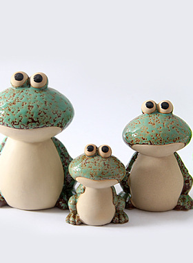 陶瓷青蛙三件套创意摆件