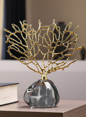 欧式创意金属发财树桌面摆件客厅装饰品轻奢老板办公室家居工艺品