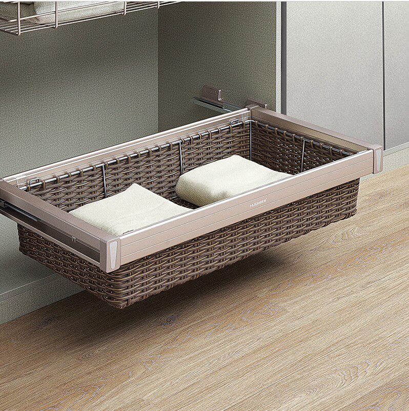 衣柜拉篮仿编藤篮阻尼收纳篮伸缩裤架衣帽间抽拉式缓冲衣物蓝,淘宝优惠券,粉丝福利购,淘宝优惠卷