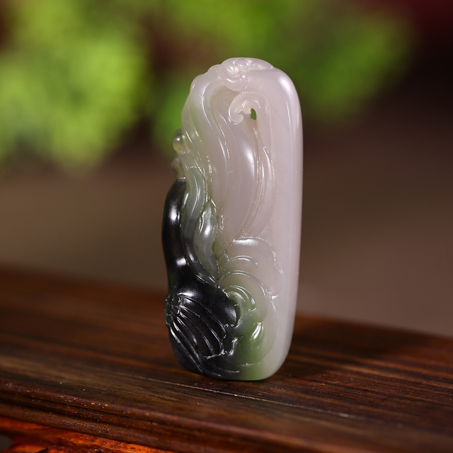 Hehe jade Hetian jade smoke green ink jade phoenix pendant emerald jade phoenix pendant neck pendant children's gift