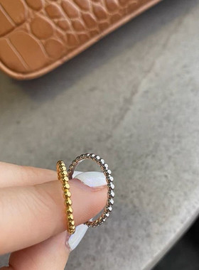 珠珠戒指女镀18k玫瑰金素圈尾戒