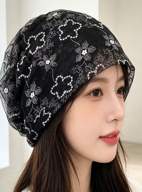 蕾丝花朵护头帽 女居家睡觉化疗帽轻薄透气遮发套
