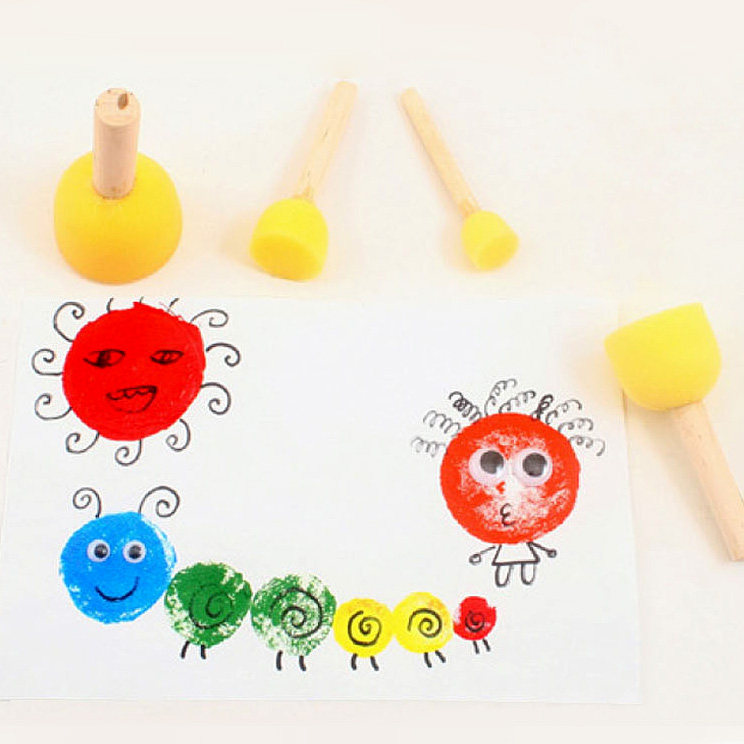 幼儿园美劳早教圆形海绵画刷 diy印章颜料涂鸦工具 儿童绘画笔刷