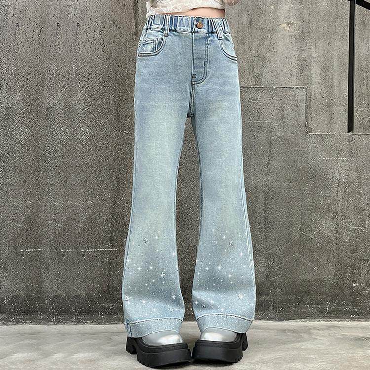 女童烫钻牛仔裤春秋季新款韩范酷网红炸街长裤大童休闲直筒喇叭裤,淘宝优惠券,粉丝福利购,淘宝优惠卷