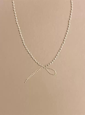 韩国东大门ins风气质优雅甜美的编织串珠蝴蝶结珍珠项链锁骨链女