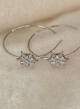 银色雪花大圈圈耳环女款轻奢高级感秋冬耳圈绝美独特夸张气质耳饰