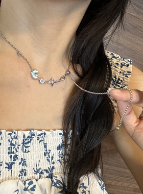 星月系列 甜酷风小众设计感蓝色幻彩项链yk2钛钢春夏新款锁骨链