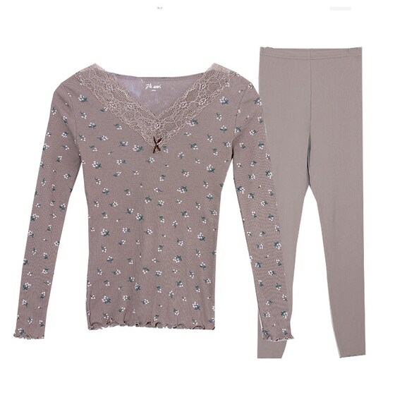 Dingguagua 100% cotton women's thin underwear autumn clothes and long trousers