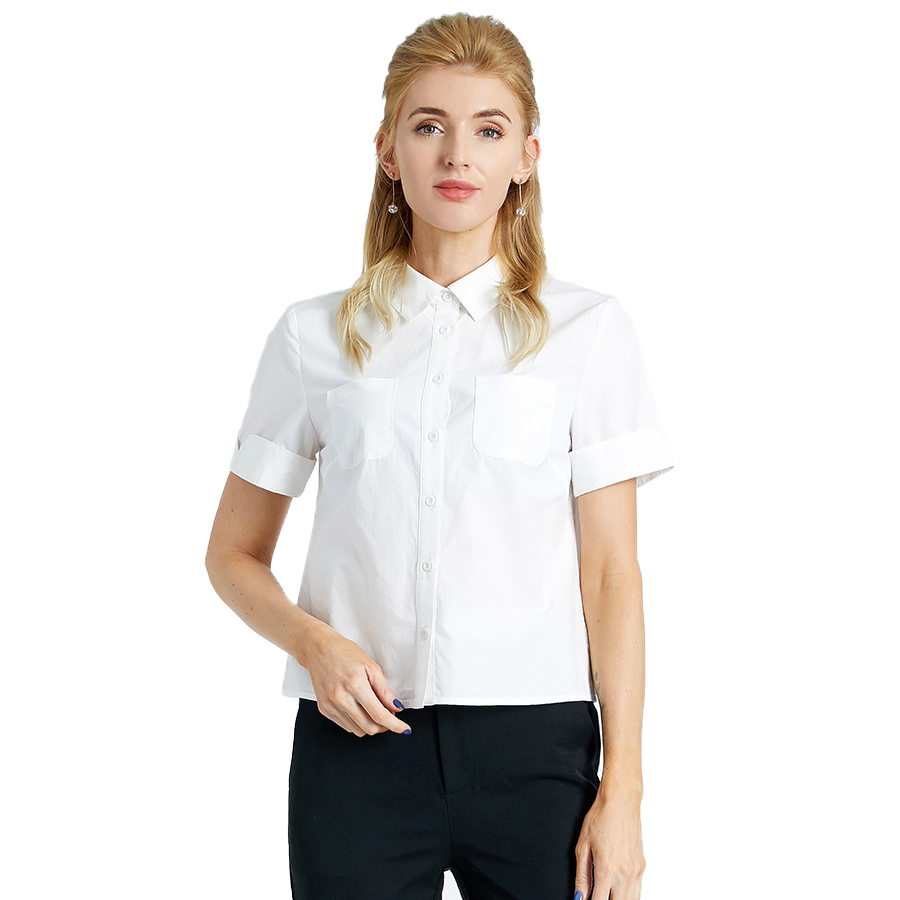 Phidias白衬衫女新款2023年洋气时尚短袖设计感小众高级纯棉衬衣