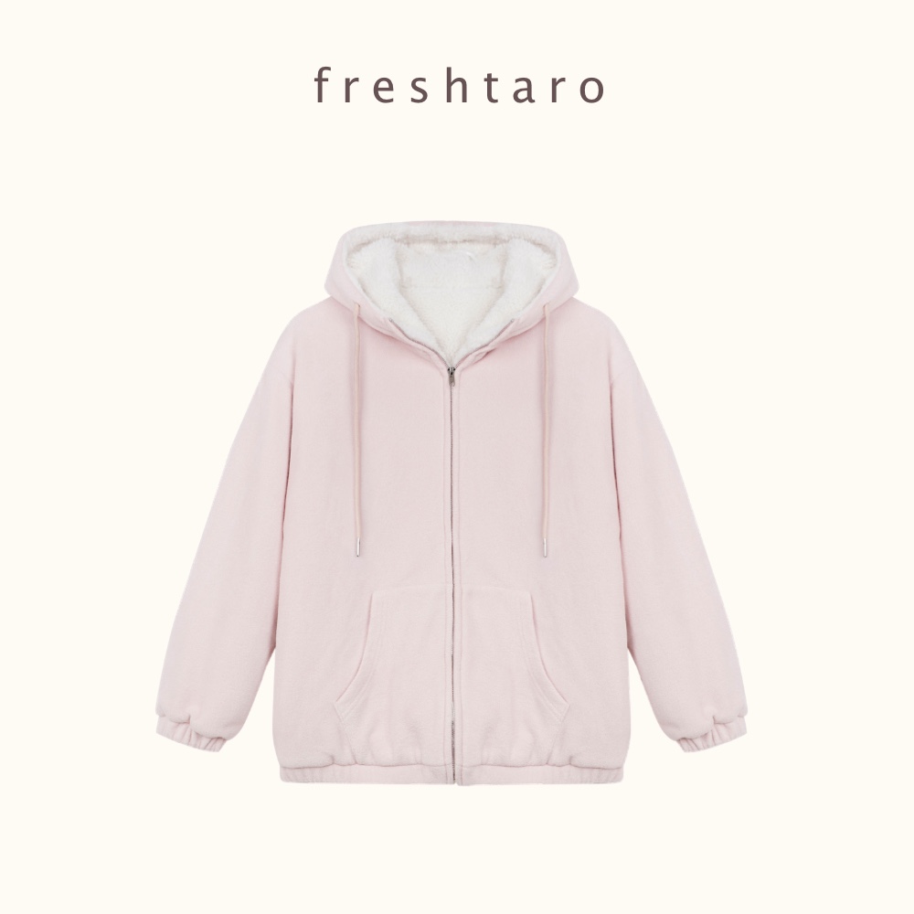 freshtaro 超暖和两色连帽卫衣式毛绒外套女冬款加绒加厚