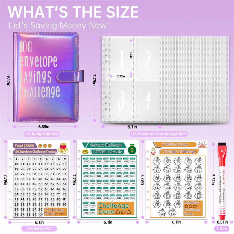 百天存钱挑战本只放钱的活页夹收纳袋攒钱计划能装钱现金存放打卡 - 图1