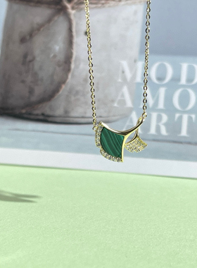 古丽古丽S925银针孔雀石高级感轻奢精致项链叶子爱心锁骨链00757