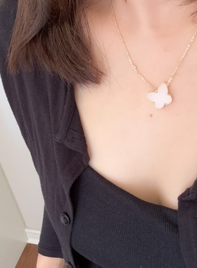 原创S925银项链蝴蝶玉石女小众设计感锁骨链轻奢高级感颈链00173