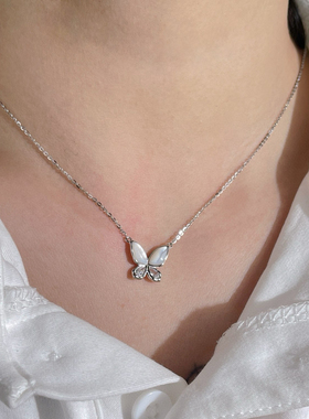 古丽古丽925银项链蝴蝶锁骨链轻奢贝母法式小众设计感高级06543
