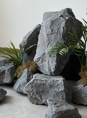 落地仿真pu石创意大石头摆件造景