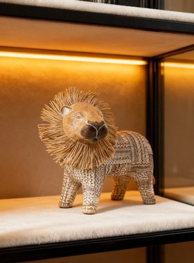 波西米亚风仿木质狮子新摆件装饰
