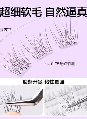 欧亿姿鱼尾假睫毛免胶款2025新款懒人芊长妈生感单簇透明仿真无痕