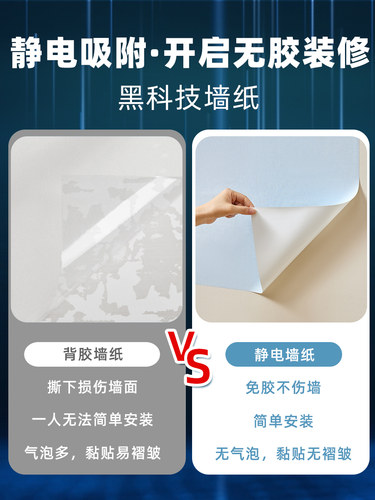 乳胶漆静电墙面保护膜卧室温馨墙纸自粘壁纸家用不伤墙护墙贴无胶 - 图3