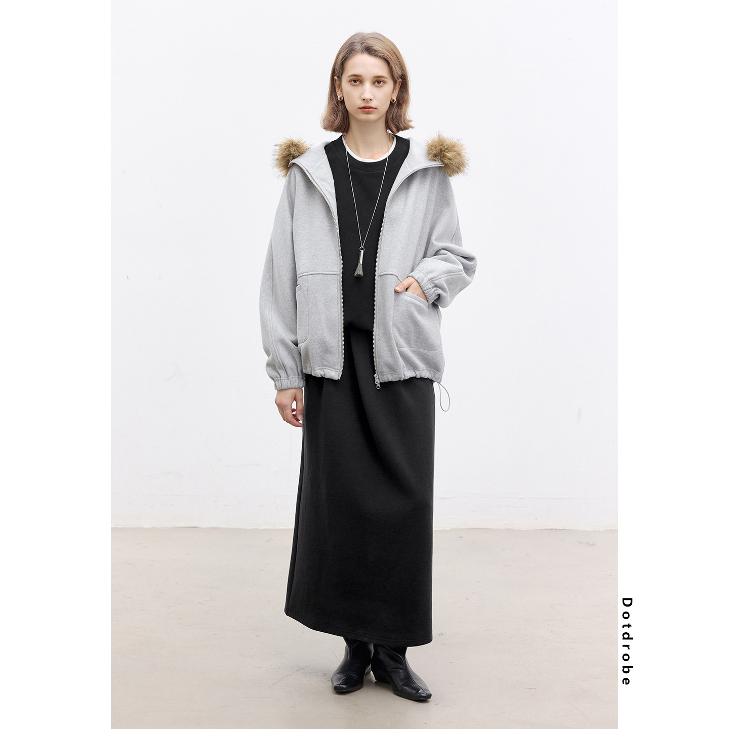 Dotdrobe多着 空气层羊毛混纺糯弹面料 假两件卫衣+卫裙女秋冬,淘宝优惠券,粉丝福利购,淘宝优惠卷