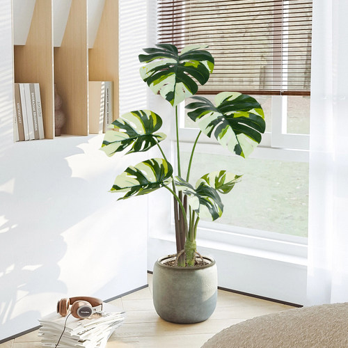 北欧仿真绿植假树植物盆栽白锦龟背竹室内家居客厅落地装饰摆件 - 图0