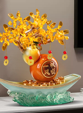 葫芦发财树摆件轻奢高档创意客厅装饰品摆件满载而归一帆风顺帆船