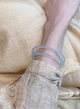 天然冰种玛瑙手镯女细圆条