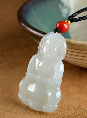 男女情侣天然翡翠玉石观音佛吊坠