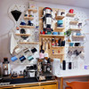 Solid wood hole board coffee tool storage wall rack Internet celebrity accessories display rack creative simple coffee corner