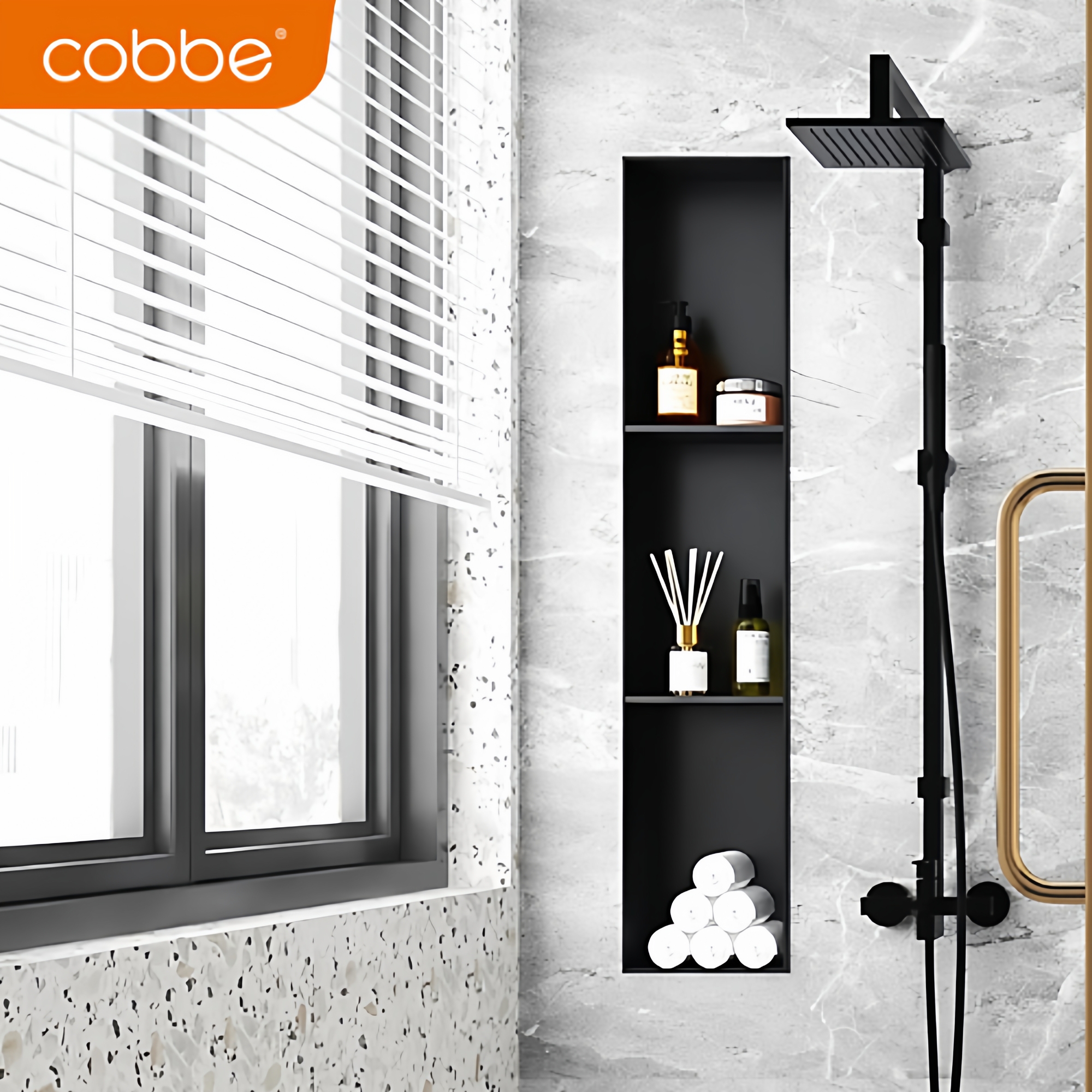 cobbe卡贝嵌入式置物架卫浴收纳架带灯带多层收纳 - 图1