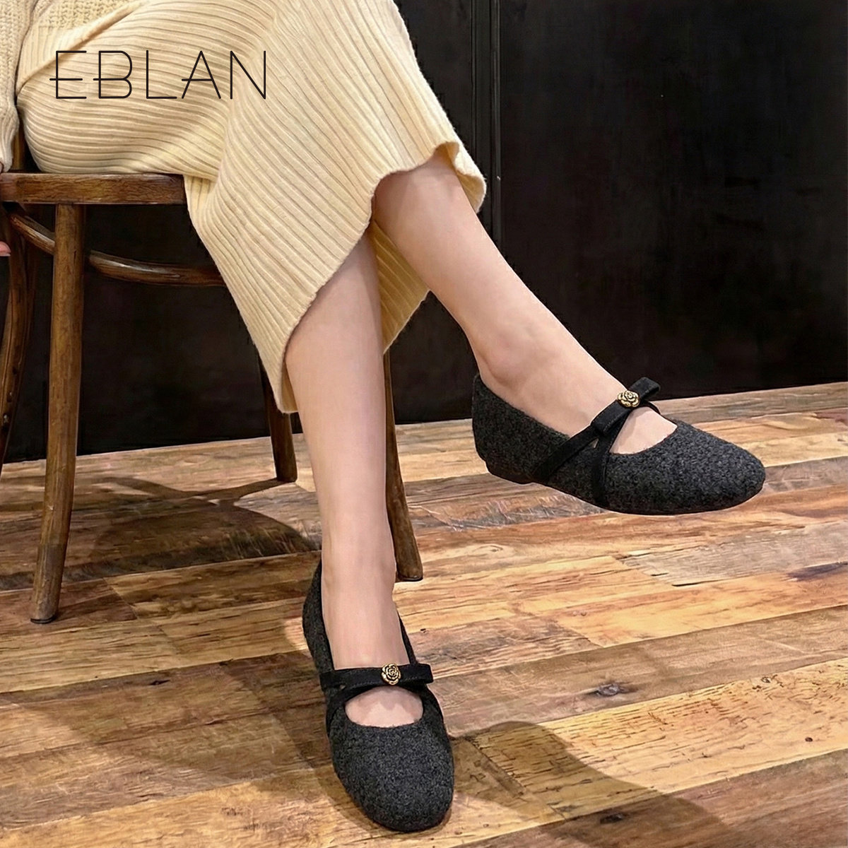 EBLAN/伊伴山茶花加绒玛丽珍鞋女2025冬季新款蝴蝶结内增高单鞋子,淘宝优惠券,粉丝福利购,淘宝优惠卷