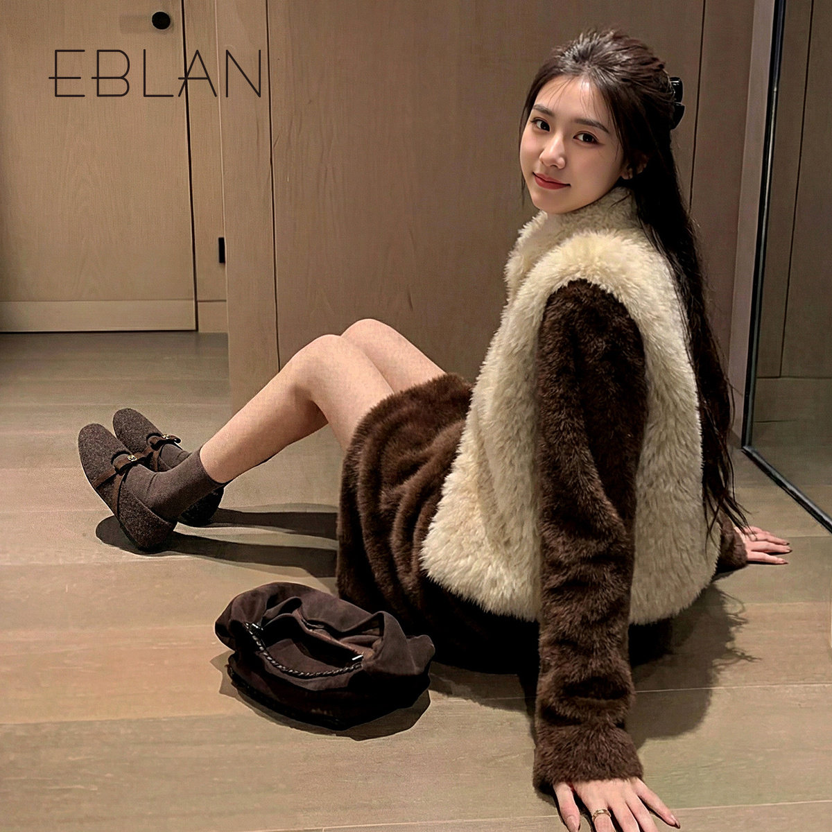 EBLAN/伊伴山茶花加绒玛丽珍鞋女2025冬季新款蝴蝶结内增高单鞋子,淘宝优惠券,粉丝福利购,淘宝优惠卷