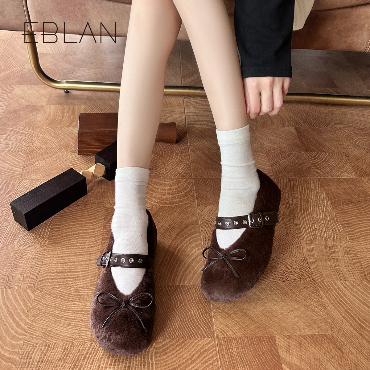 EBLAN/伊伴豹纹内增高玛丽珍鞋女2025秋冬新款加绒蝴蝶结毛毛单鞋,淘宝优惠券,粉丝福利购,淘宝优惠卷