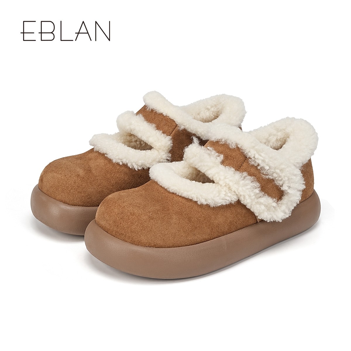EBLAN/伊伴厚底土豆羊毛毛玛丽珍鞋女2025冬季新款加绒保暖勃肯鞋,淘宝优惠券,粉丝福利购,淘宝优惠卷