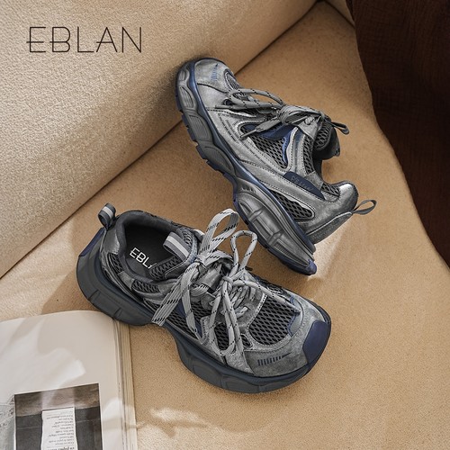 EBLAN/伊伴小怪兽厚底增高老爹鞋女2025秋冬新款加绒休闲运动鞋子 - 图3