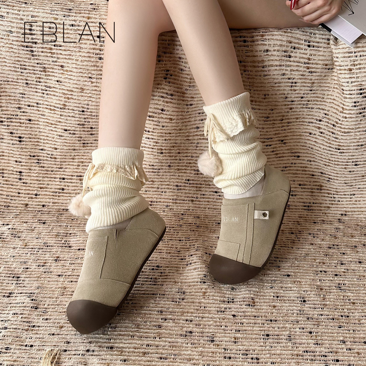 EBLAN/伊伴复古厚底勃肯鞋女2025秋冬新款加绒内增高单鞋毛毛棉鞋 - 图3