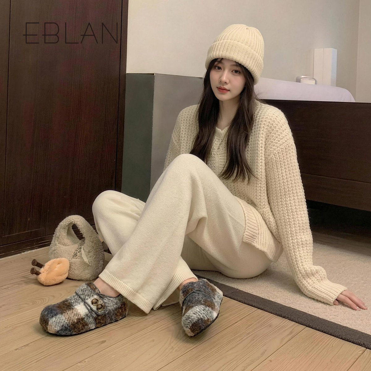 EBLAN/伊伴内增高全包勃肯鞋女2025冬季新款加绒保暖羊羔毛毛棉鞋,淘宝优惠券,粉丝福利购,淘宝优惠卷