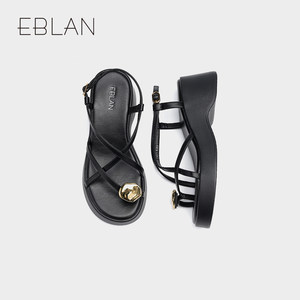 EBLAN/伊伴2024夏季复古休闲厚底罗马凉鞋粗高跟女凉鞋EU142426S