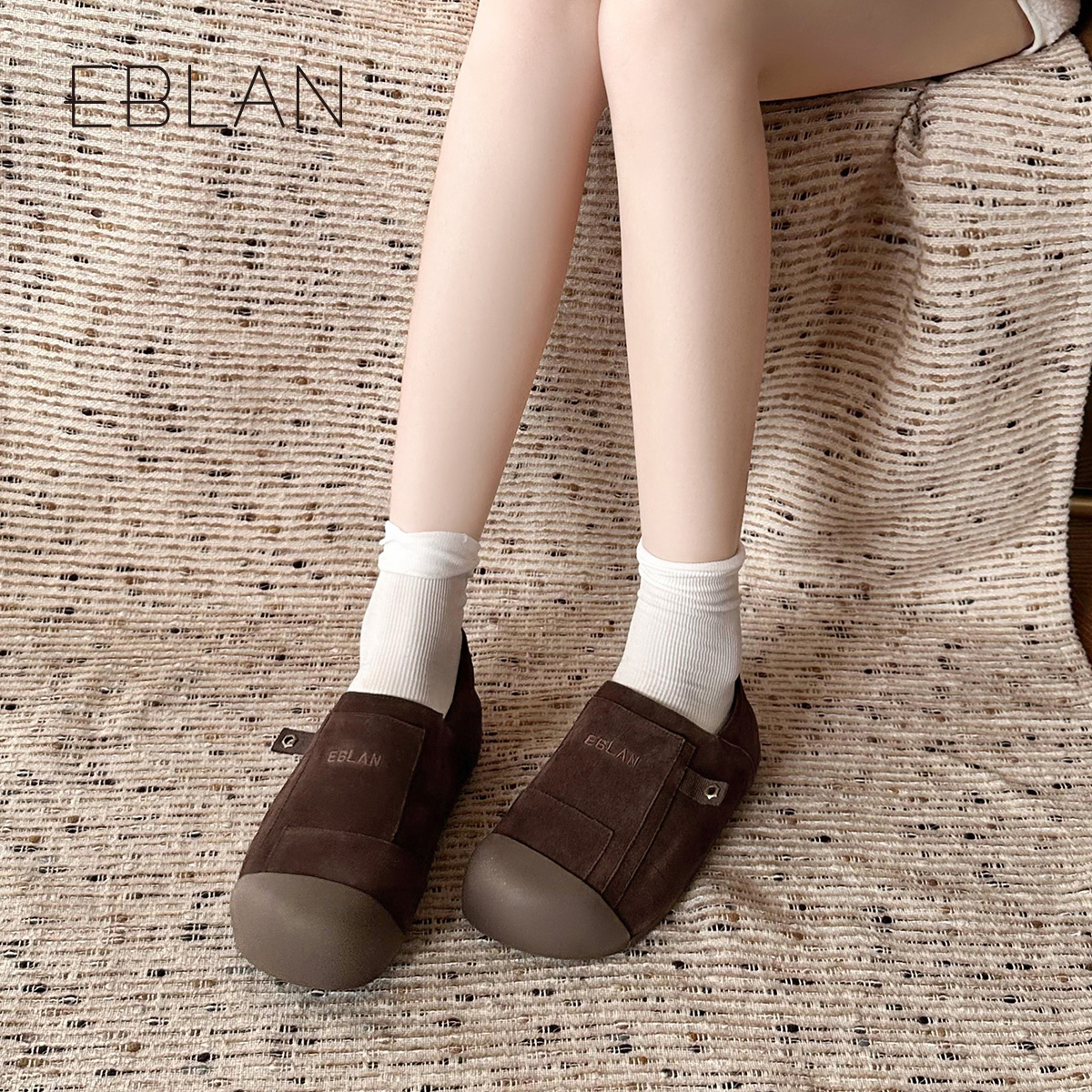 EBLAN/伊伴复古厚底勃肯鞋女2025秋冬新款加绒内增高单鞋毛毛棉鞋 - 图1