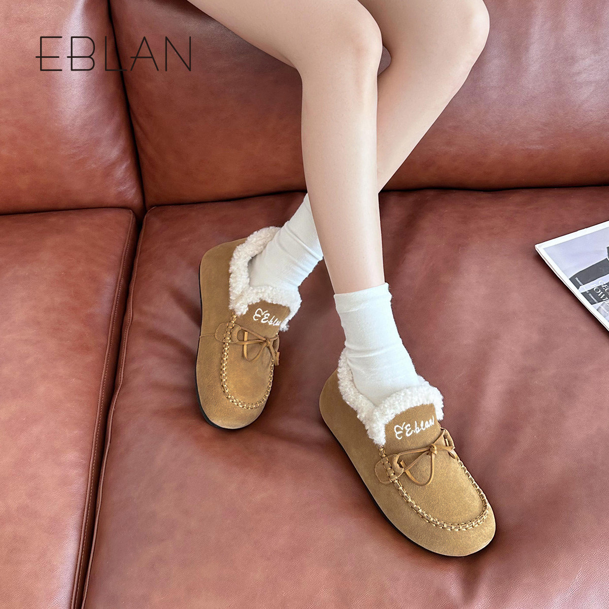 EBLAN/伊伴厚底内增高勃肯鞋女2025秋冬新款棉鞋加绒保暖毛毛单鞋,淘宝优惠券,粉丝福利购,淘宝优惠卷