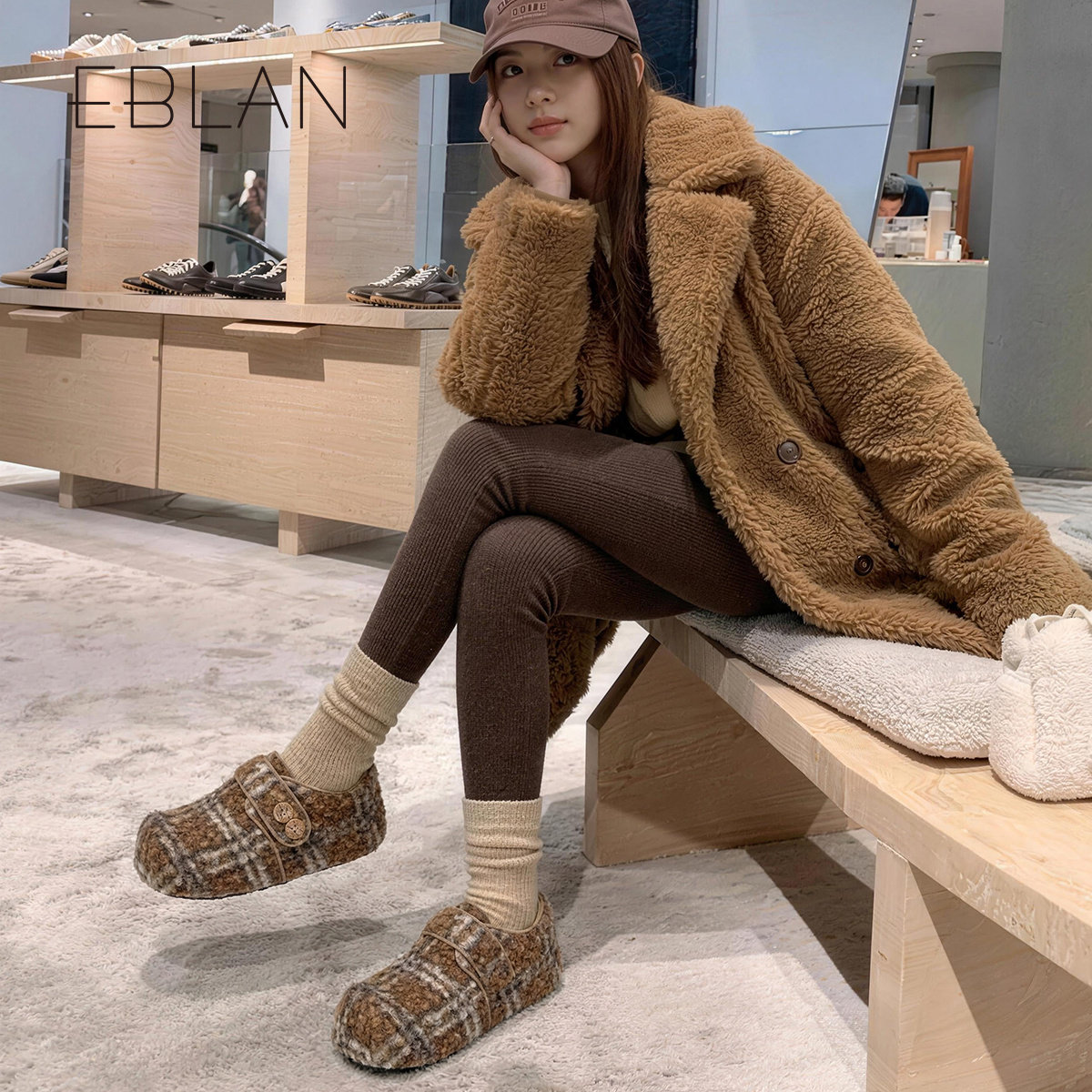 EBLAN/伊伴内增高全包勃肯鞋女2025冬季新款加绒保暖羊羔毛毛棉鞋,淘宝优惠券,粉丝福利购,淘宝优惠卷