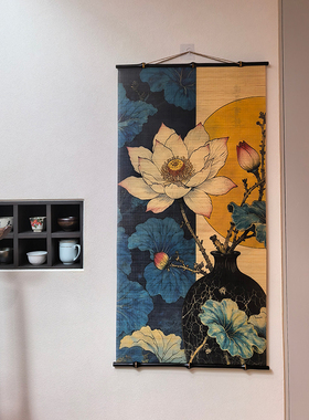 天然筇竹细竹丝双面印花挂帘 新中式客厅玄关茶室国风装饰挂画