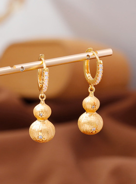 新中式沙金古法点钻拉丝葫芦项链